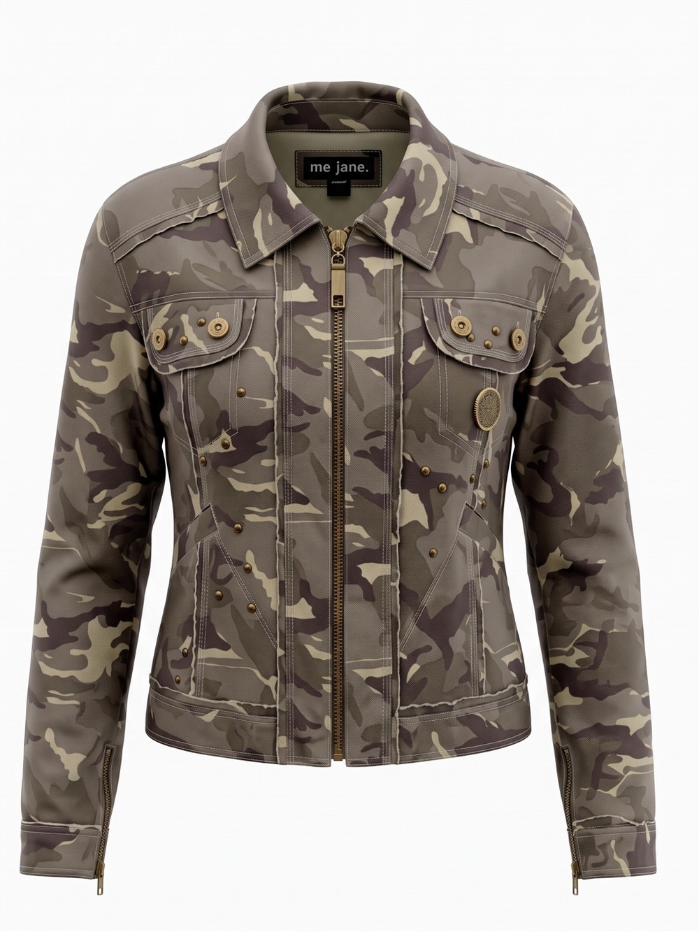 Me Jane Women's Camo Zip-Front Utility Jacket - Taupe & Olive